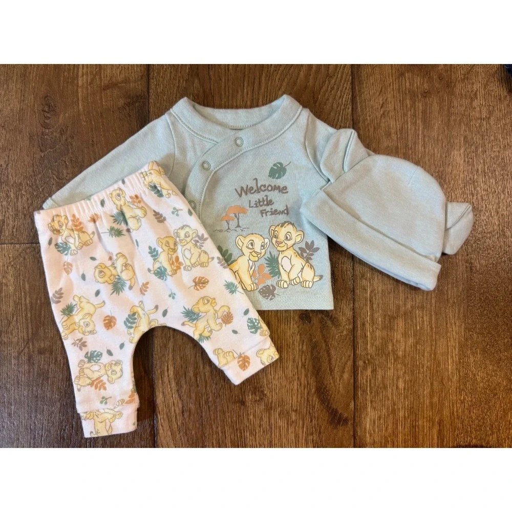 Disney Baby Wishes Dreams Preemie Lion King Outfit‎ Shirt Pants Hat 3 PC Simba